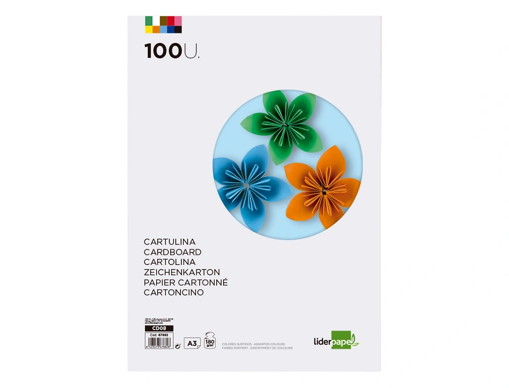 CARTOLINA DIN A3 180GR 10 CORES SORTIDAS PACK DE 100 UNIDADES 3