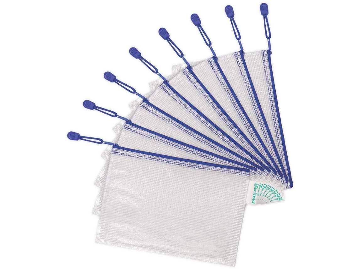 BOLSA MULTIUSOS TARIFOLD PVC DIN A5 ABERTURA SUPERIOR COM FECHO AZUL PACK COM 8 0