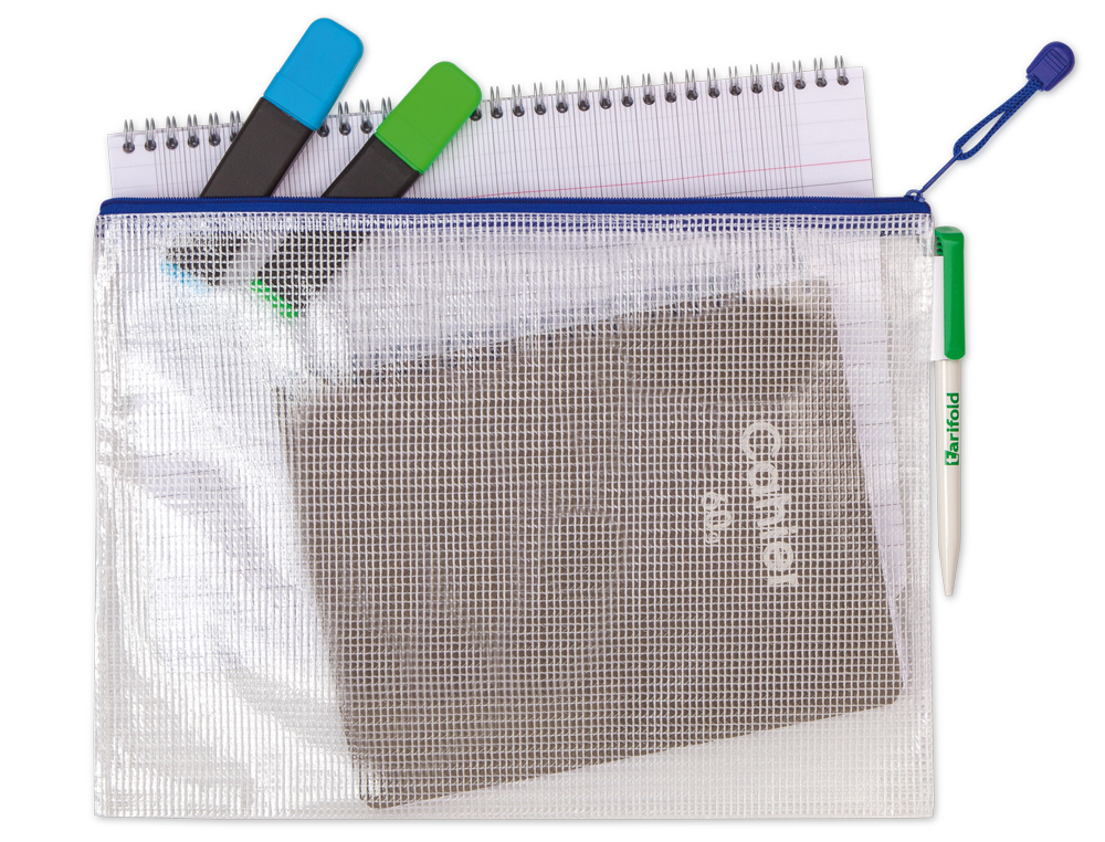 BOLSA MULTIUSOS TARIFOLD PVC DIN A5 ABERTURA SUPERIOR COM FECHO AZUL PACK COM 8