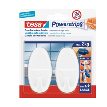 GANCHO OVAL TESA POWERSTRIPS + 4 TIRAS LARGE BRANCO 2 UNIDADES 2