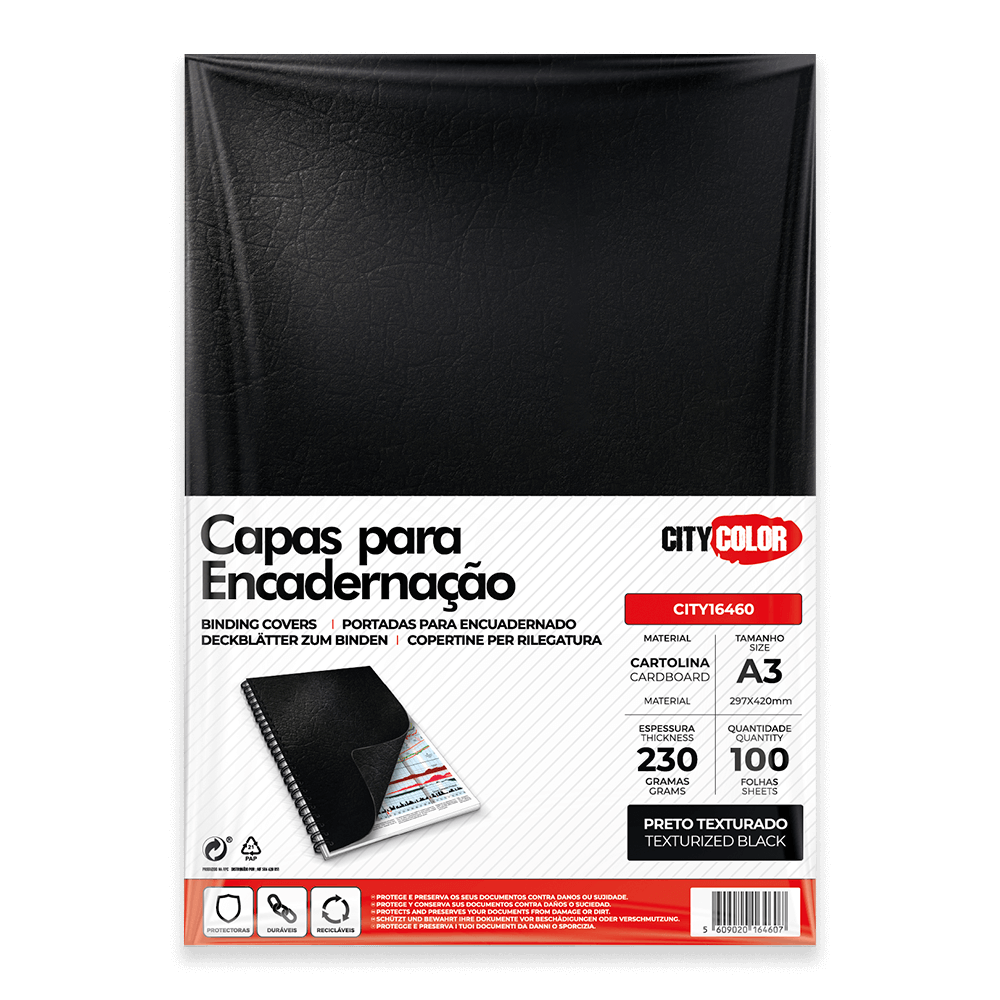 CAPA ENCADERNAR CLT DELTA A3 230GR PACK100 PRETO