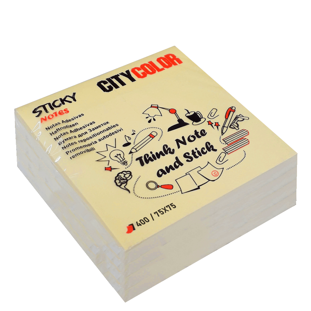 NOTAS ADESIVAS CITYCOLOR 75X75 BLOCO C/400 FOLHAS AMARELO SUAVE CITY20102