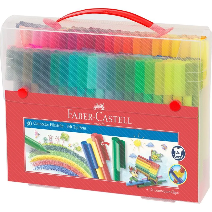 MARCADORES FELTRO MALA TRANSPARENTE C/80 CORES VIBRANTES FABER-CASTEL 155579