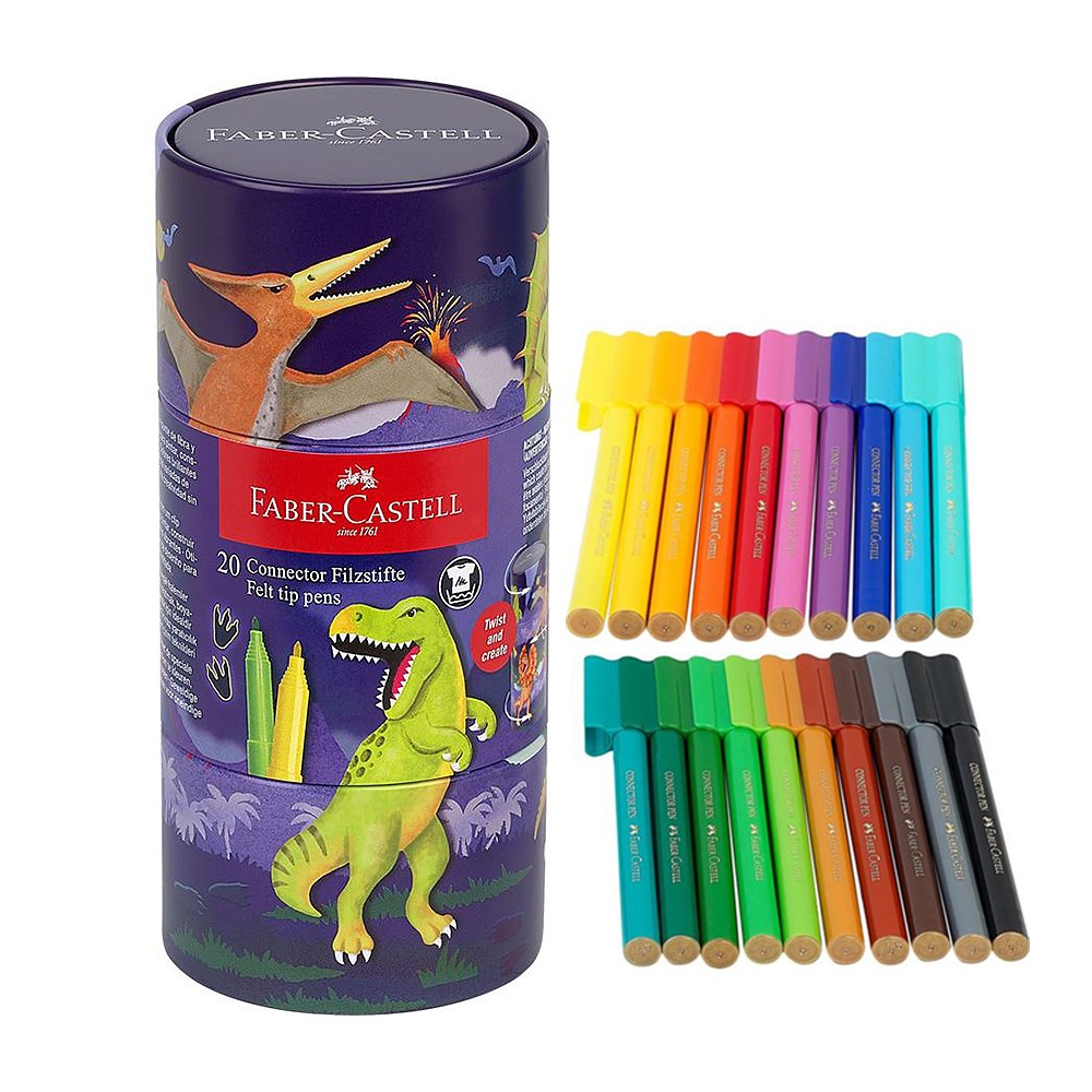 CANETAS FELTRO ESTOJO METAL C/20 CORES DINOSSAURO FABER-CASTELL 155546 4