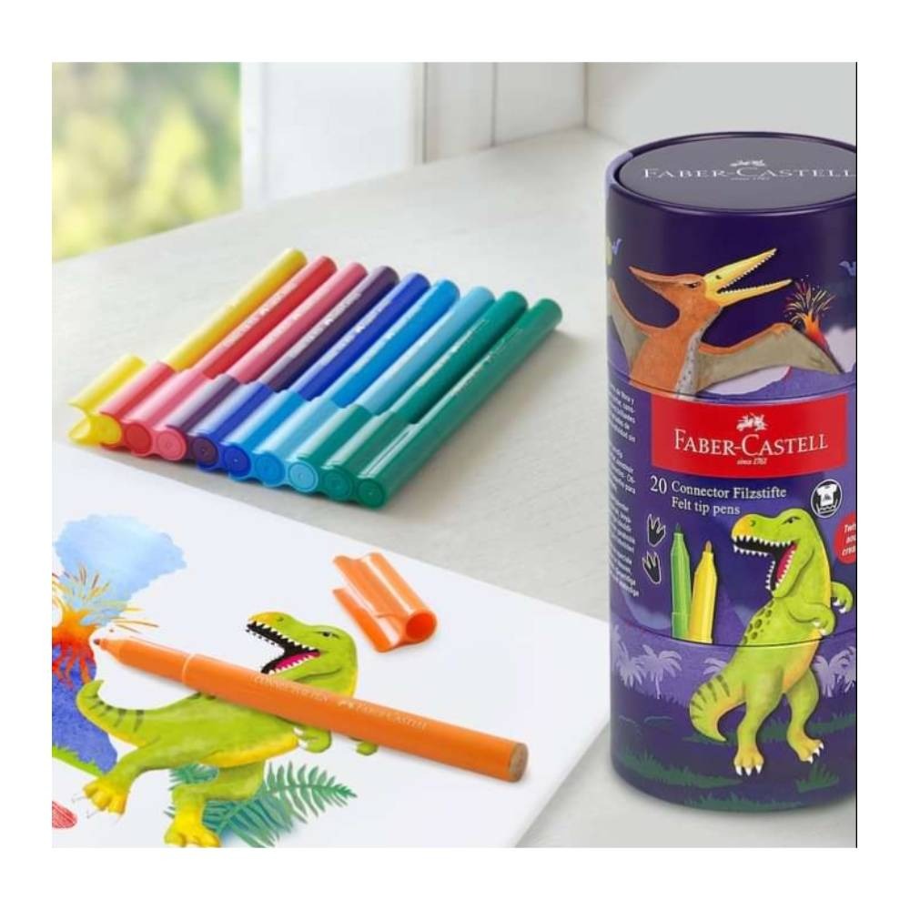 CANETAS FELTRO ESTOJO METAL C/20 CORES DINOSSAURO FABER-CASTELL 155546 0