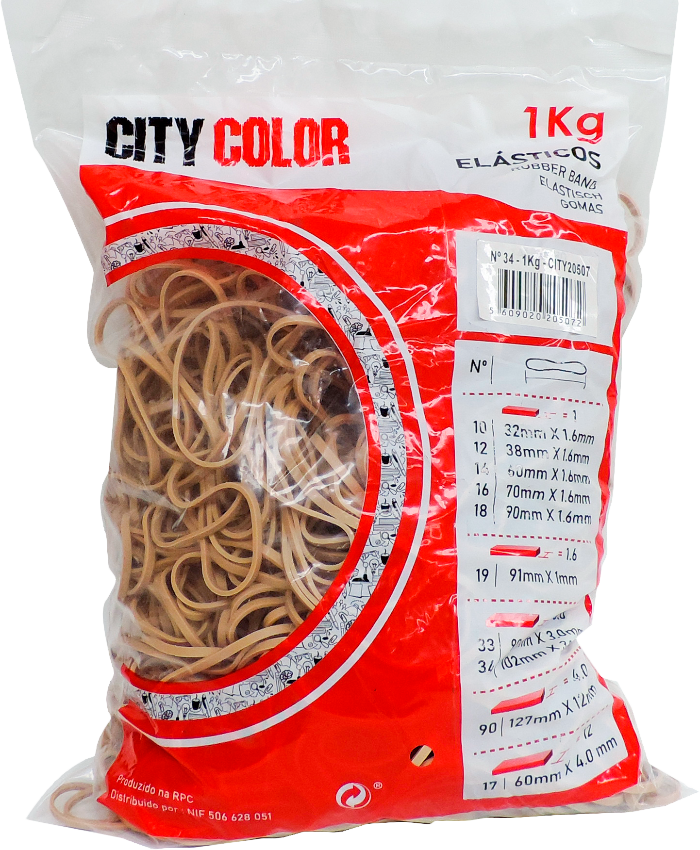 ELÁSTICOS CITYCOLOR SACO C/1 KILO Nº22 - 120MMX2,0MM CITY20511