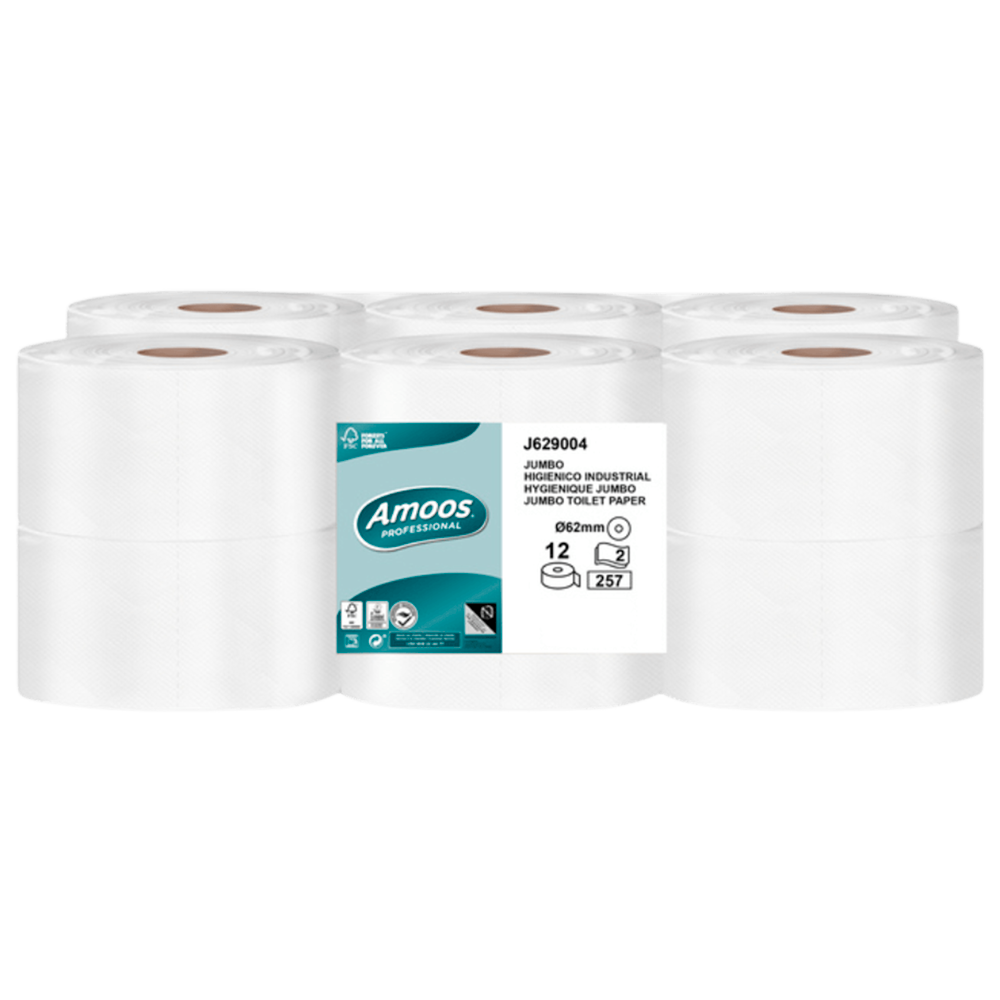 PAPEL HIGIÉNICO JUMBO FOLHA DUPLA PACK C/12 ROLOS AMOOS PROFESSIONAL 90M/S257
