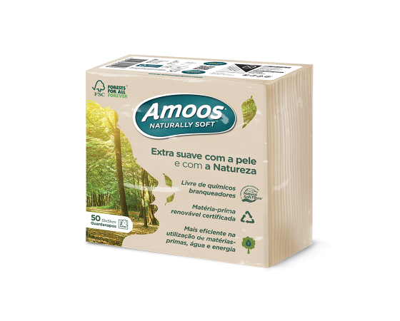 GUARDANAPO AMOOS NATURALLY SOFT 40X40 FOLHA DUPLA PACK C/50