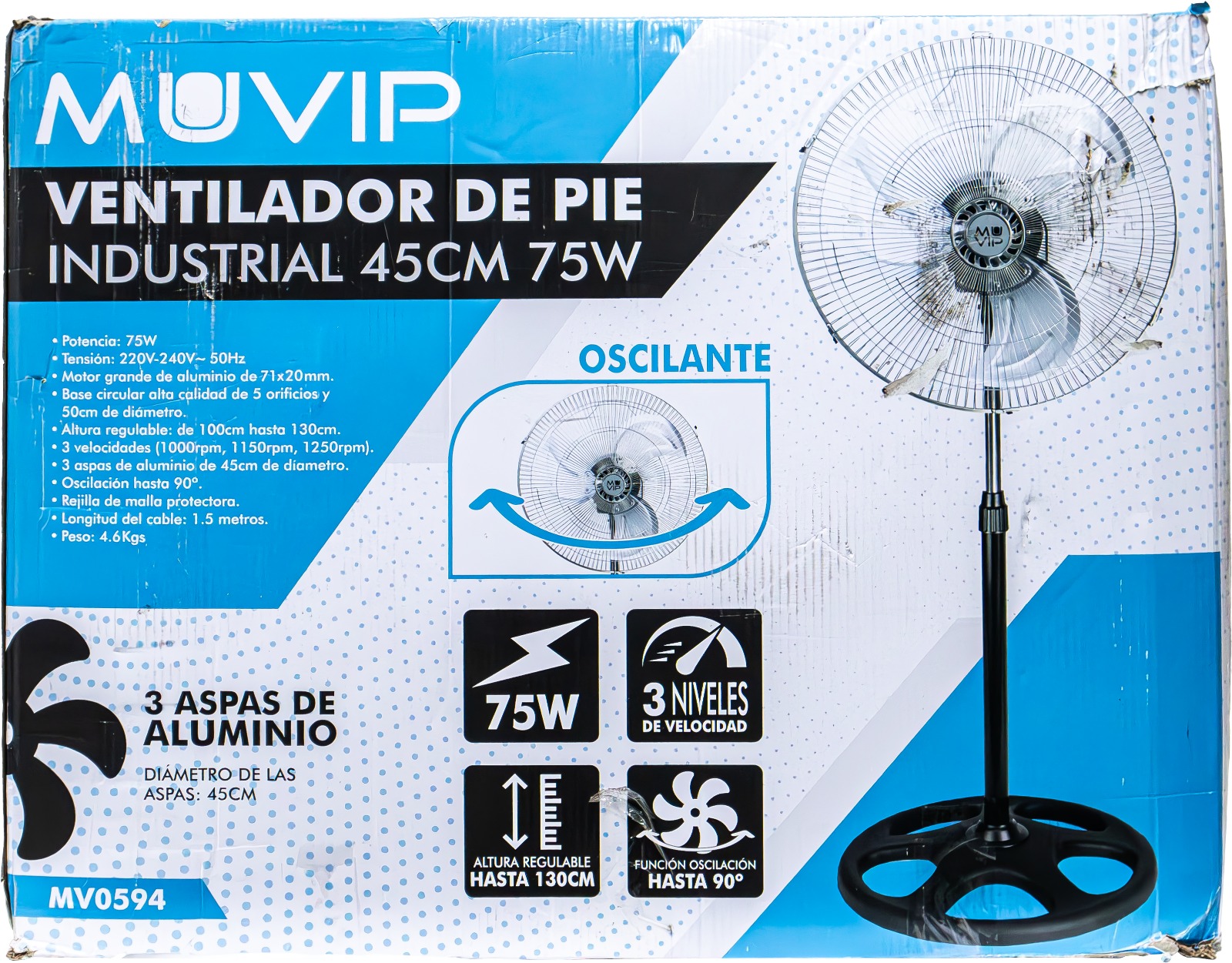 VENTOINHA INDUSTRIAL DE PÉ MUVIP 75W 45CM 3 VELOCIDADES COR PRATA/PRETO OUTLET 4