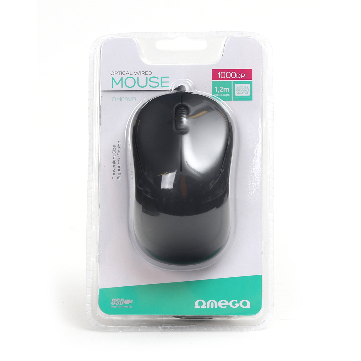 RATO OMEGA OPTICO 1000DPI USB 2BOTÕES+SCROL ERGONÓMICO PRETO OM09VB/45595 1