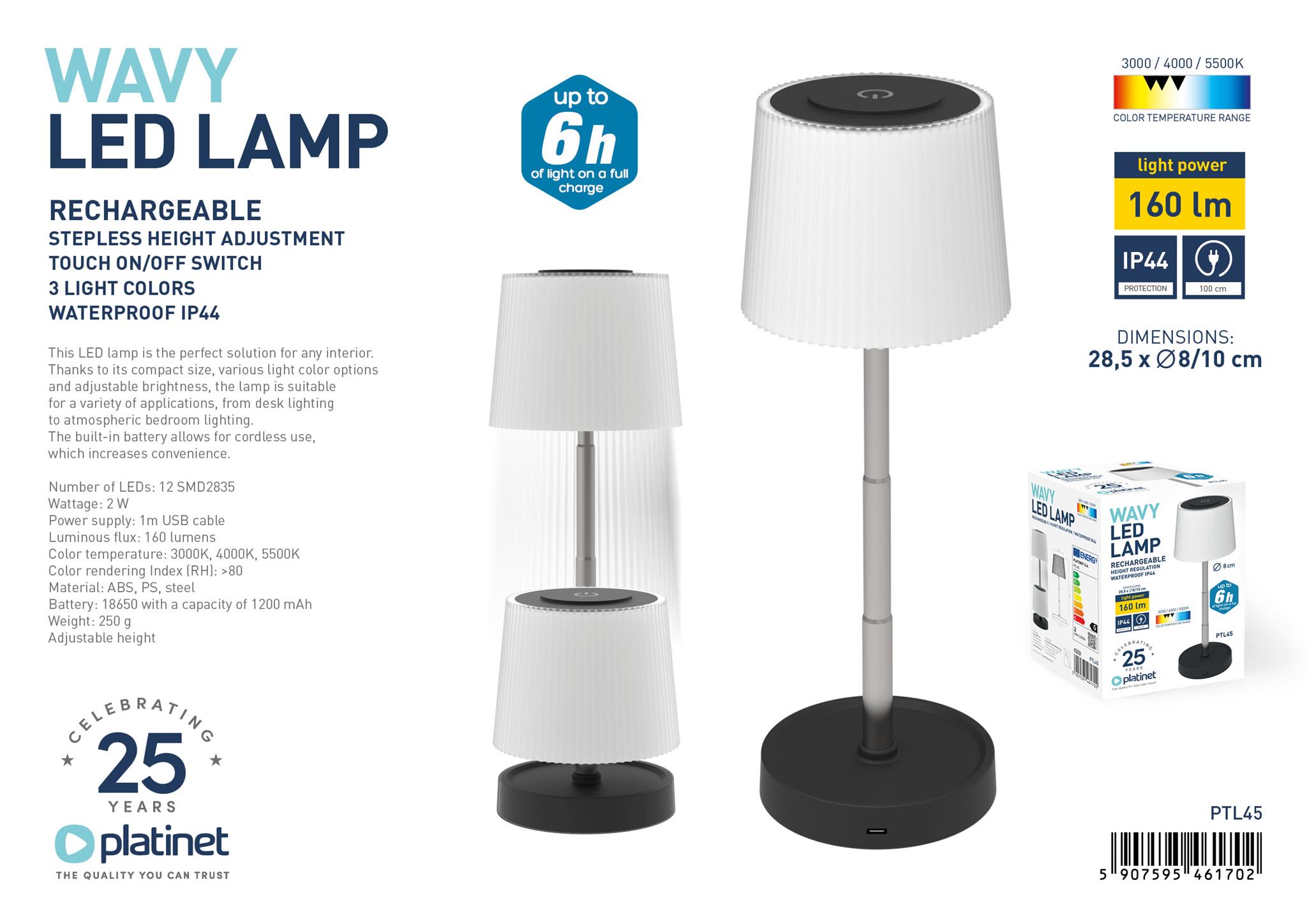 CANDEEIRO MESA LED 02W 160LM BATERIA PRETO MODERN DESIGN PTL45/46170 2
