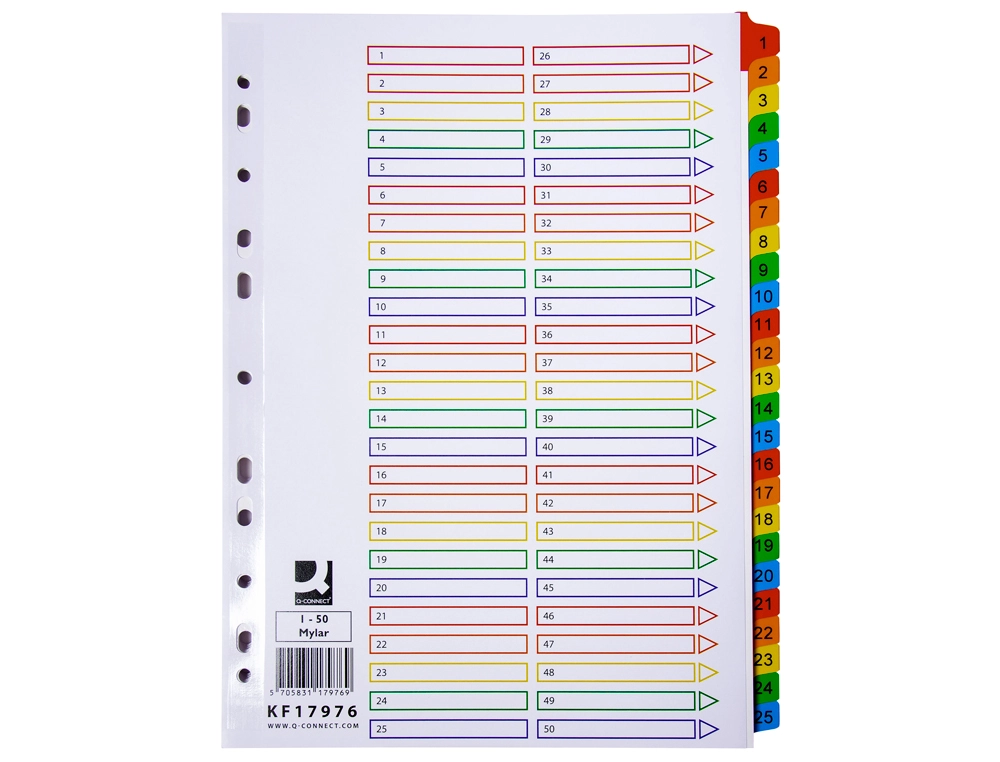 SEPARADOR CARTOLINA A4 1-50 NUMERADOS