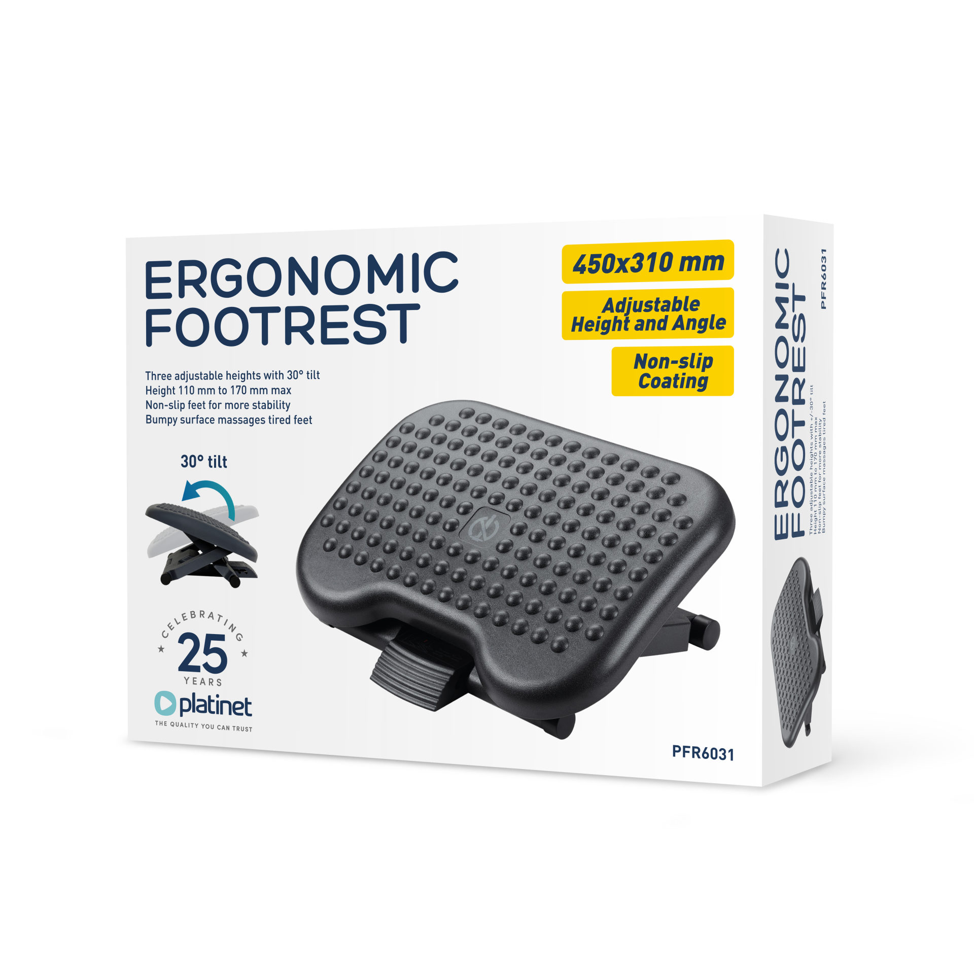 APOIO PARA PÉS ERGONÓMICO 460X350X110MM 2 NÍVEIS AJUSTAMENTO PRETO PFR6031 46197 0