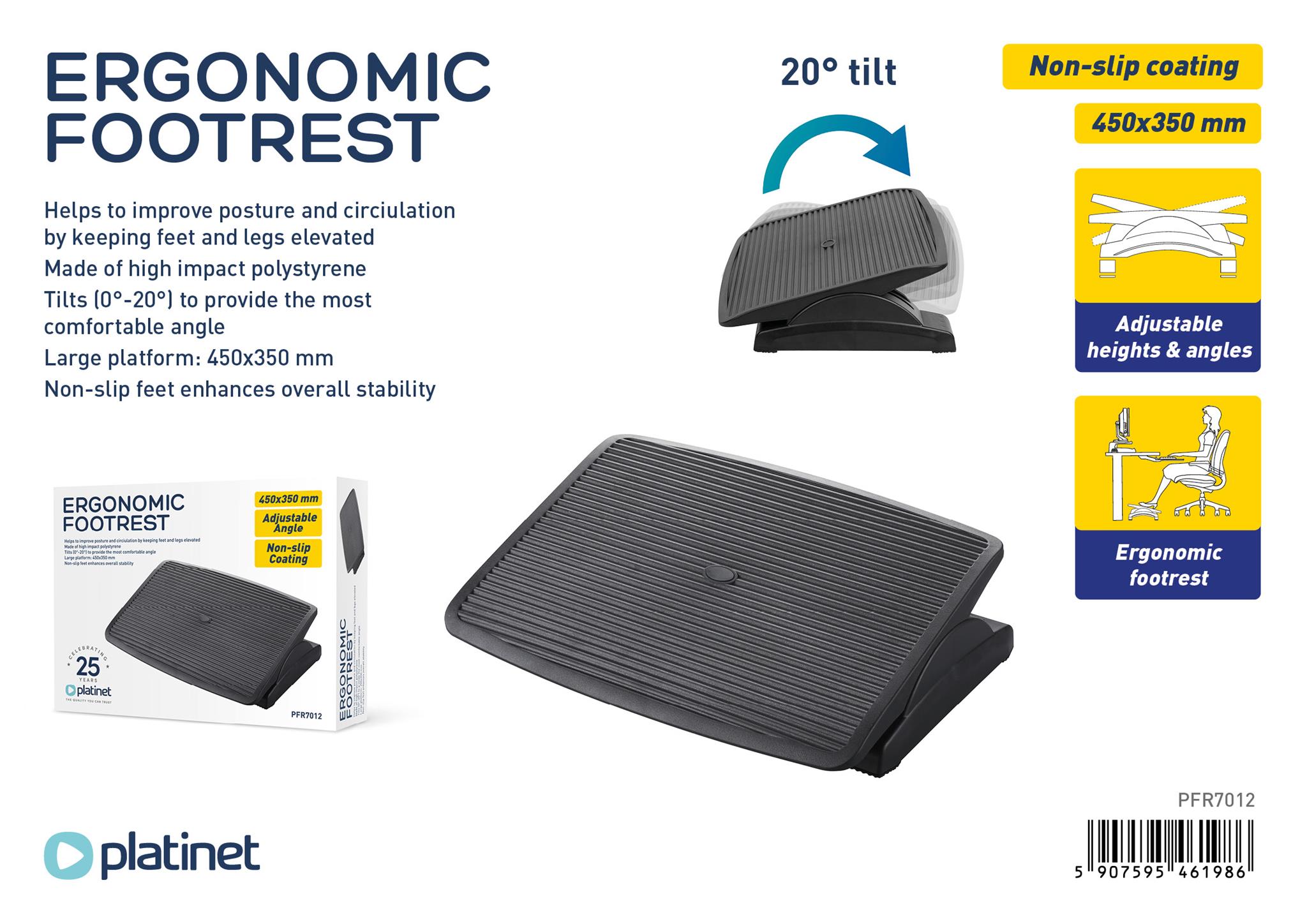 APOIO PARA PÉS ERGONÓMICO 470X350X091MM 2 NÍVEIS AJUSTAMENTO PRETO PFR7012 46198 1