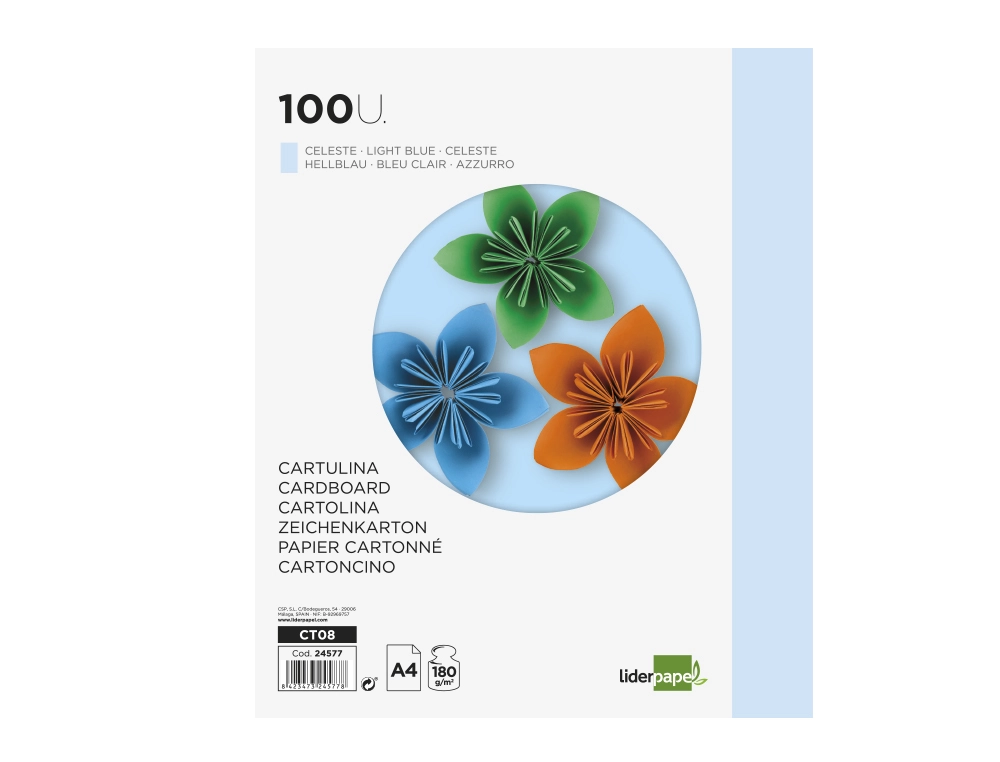 CARTOLINA 180GR A4 LIDER PACK C/100FOLHAS CELESTE 0