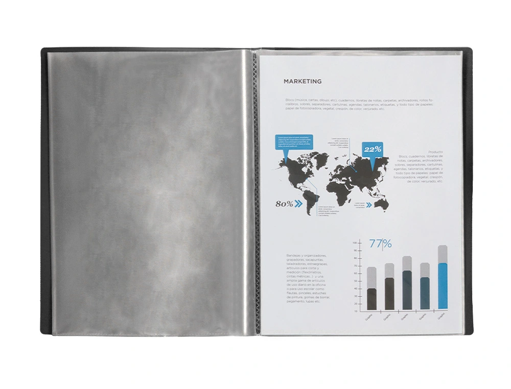 PASTA PORTFOLIO A4 C/30 BOLSAS PP DIN A4 PRETO OPACO