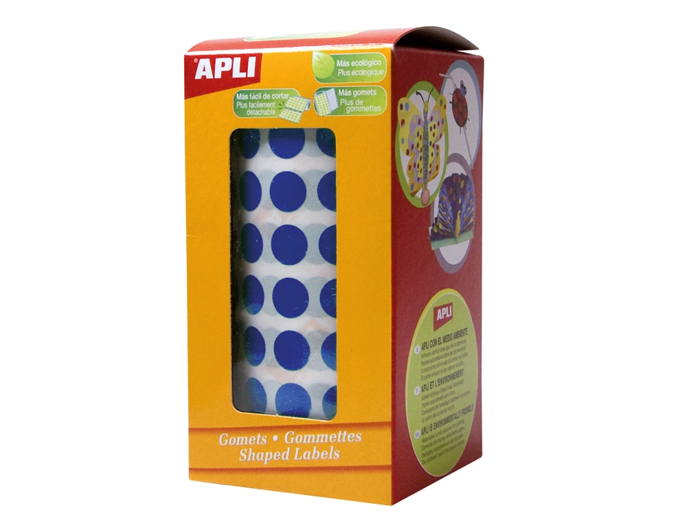 ETIQUETAS APLI AUTOADESIVAS CIRCULARES 20MM AZUL ROLO C/ 1770 ETIQUETAS