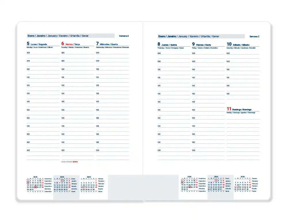 AGENDA ESPIRAL TINOS A4 2026 SEMANA VISTA PAPEL 70G 0