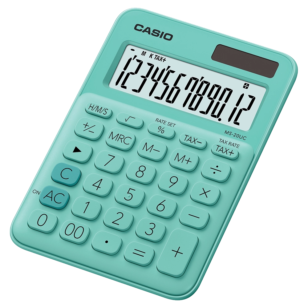 CALCULADORA CASIO SECRETÁRIA MS20UCGN 12 DÍGITOS VERDE CLARO