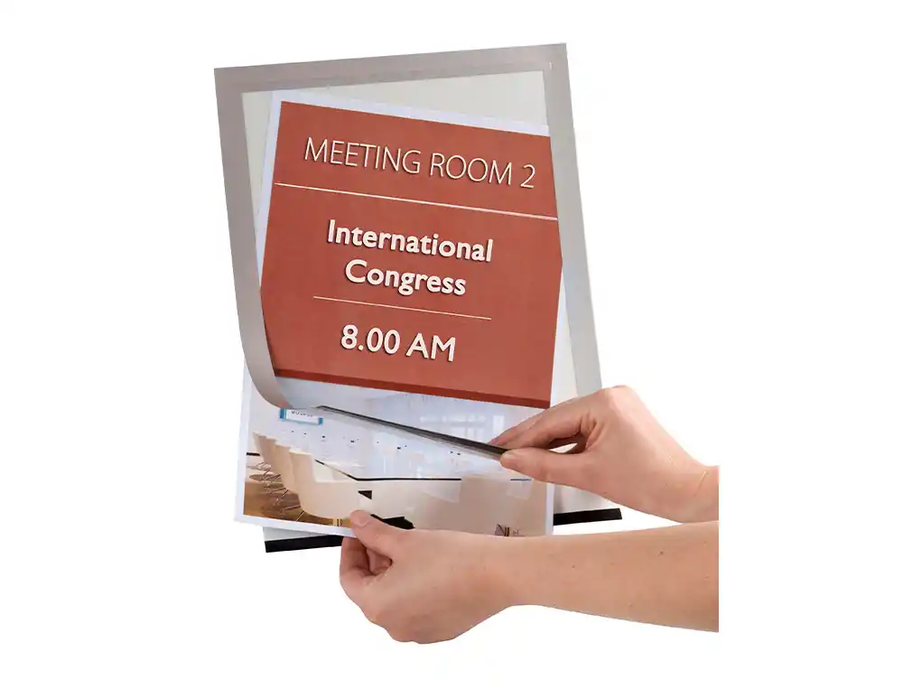 MOLDURA PORTA ANUNCIOS MAGNETO DIN A4 DORSO ADESIVO REMOVIVEL COR PRATA PACK C/2