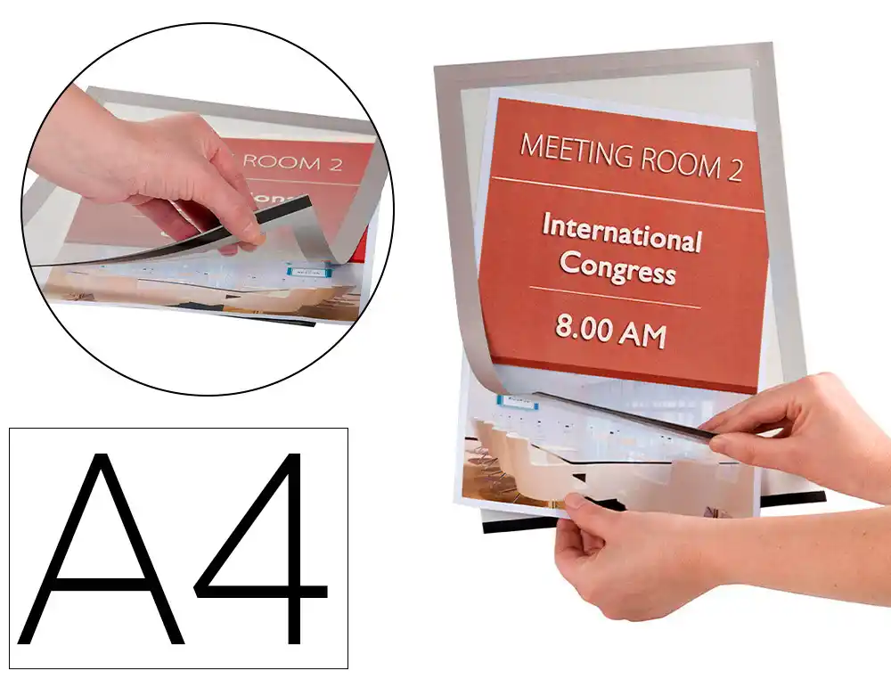 MOLDURA PORTA ANUNCIOS MAGNETO DIN A4 DORSO ADESIVO REMOVIVEL COR PRATA PACK C/2 1