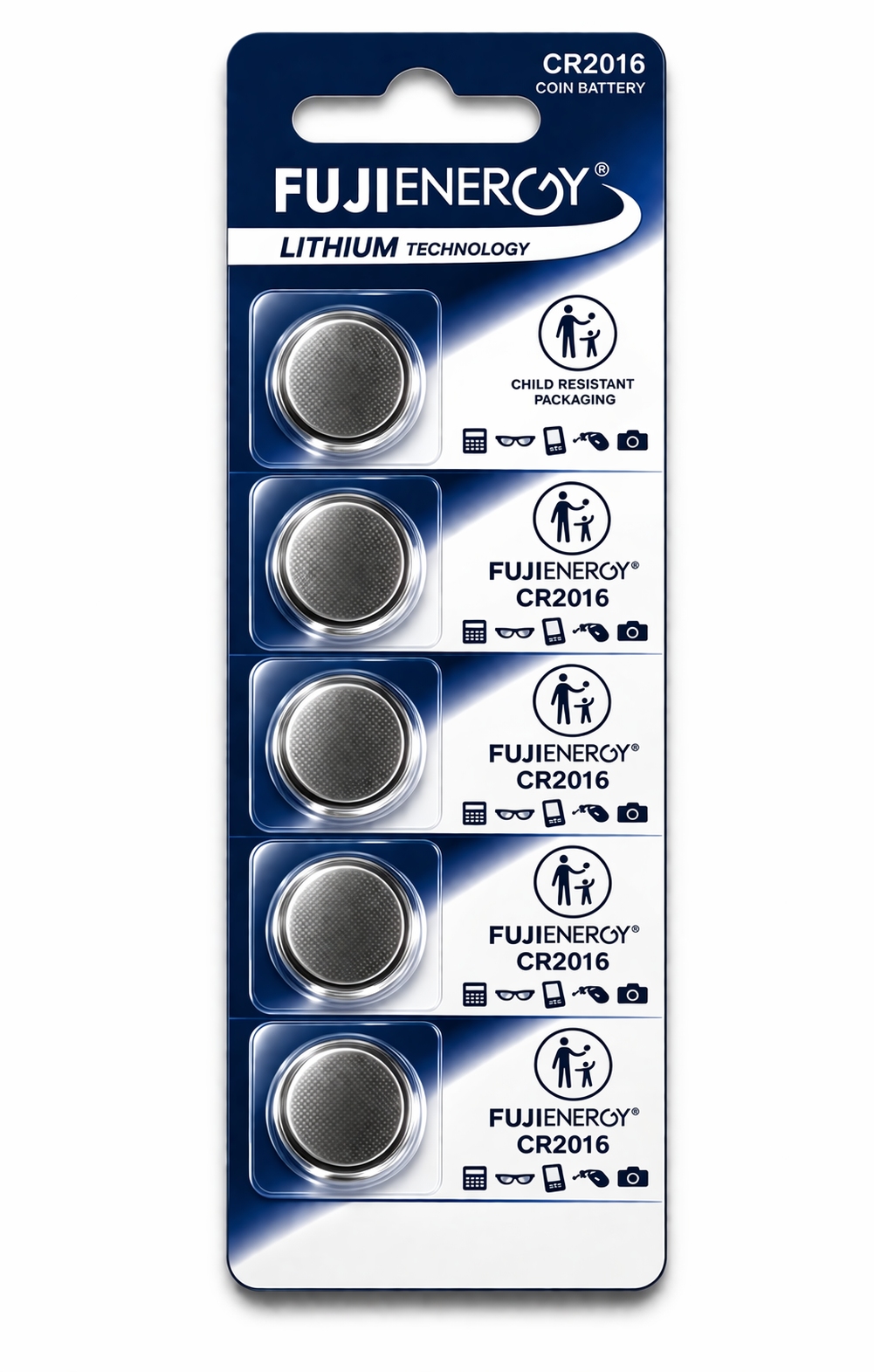 PILHA CR2016 LÍTIO 3V - PACK C/5PILHAS FUJI ENERGY CR2016FUEB5