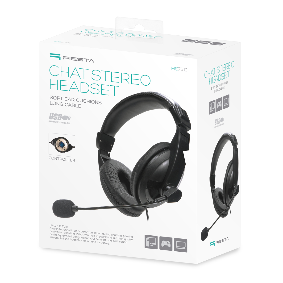HEADPHONES STEREO DIGITAL USB MICRO CABO 1.5M FIESTA PRETO FIS7510 45423