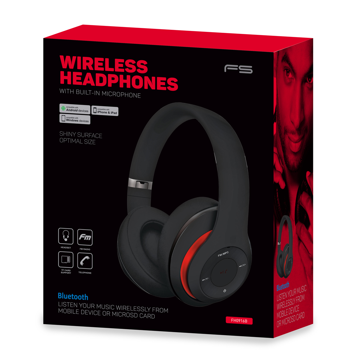 HEADPHONES WIRELESS BLUETOOTH RADIO FM USB-C MICRO SD PRETO FH0916B 43681 1