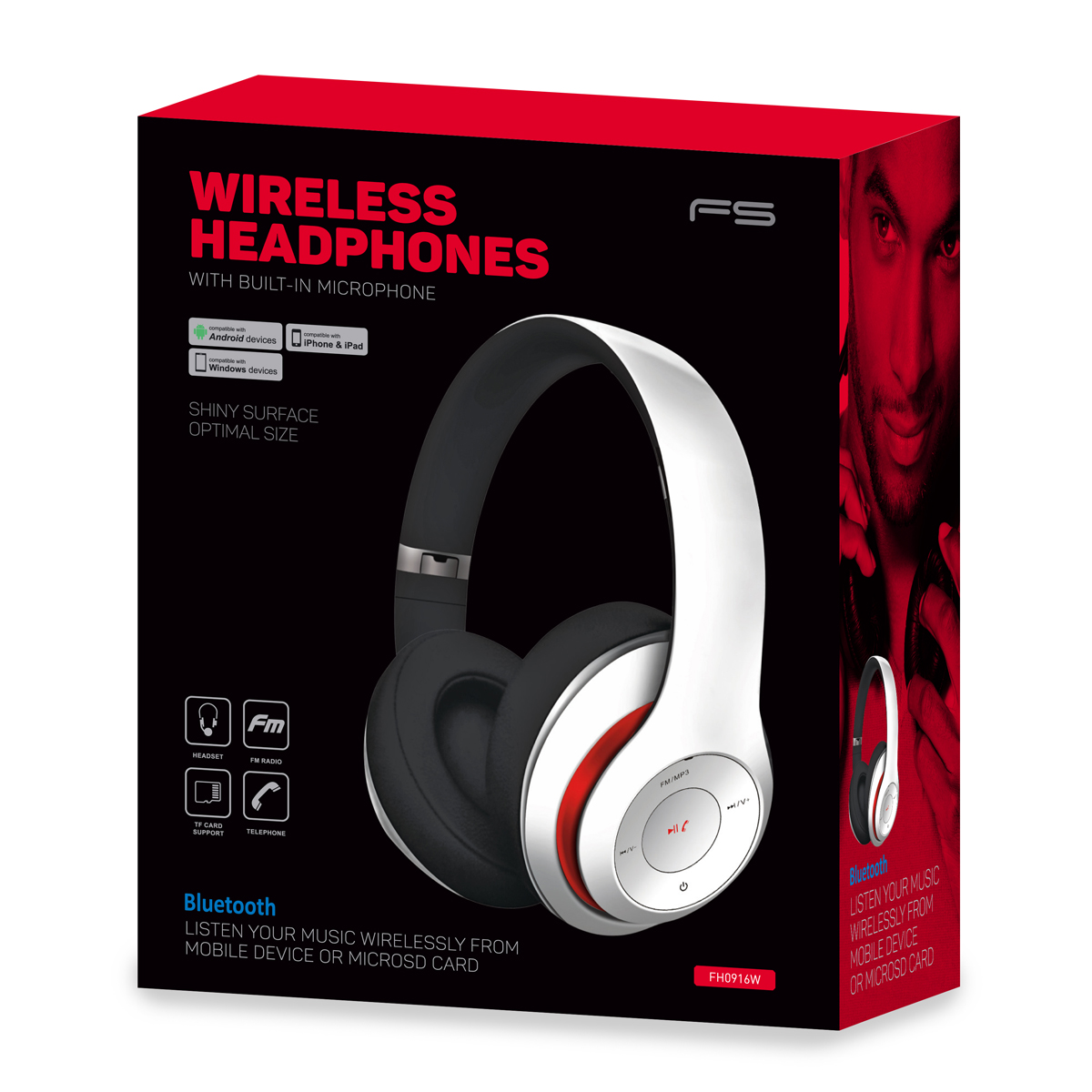 HEADPHONES WIRELESS BLUETOOTH RADIO FM USB-C MICRO SD PRETO FH0916W 43685 1