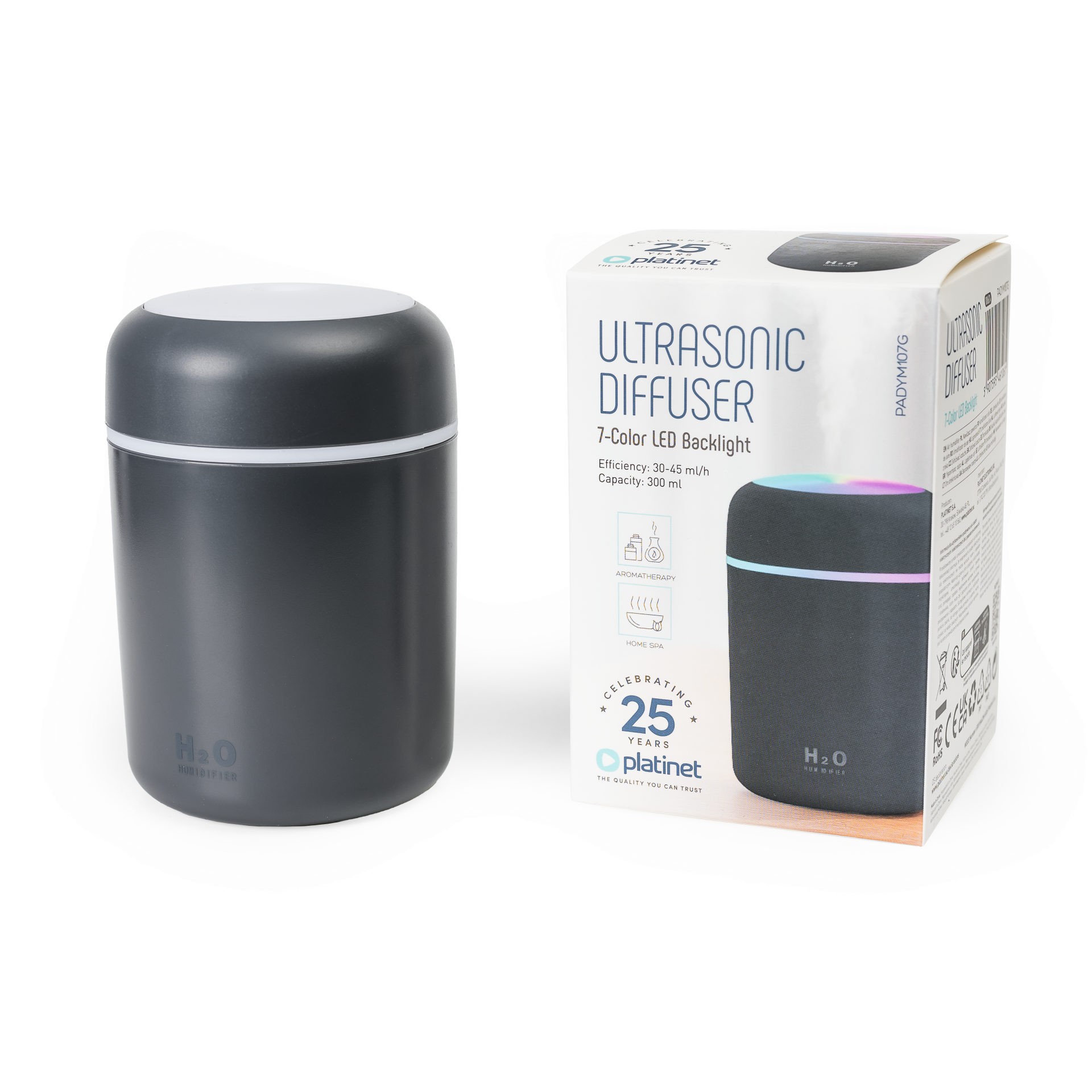 DIFUSOR AROMA HUMIDIFICADOR 300ML CINZA PADYM107G 46106 1