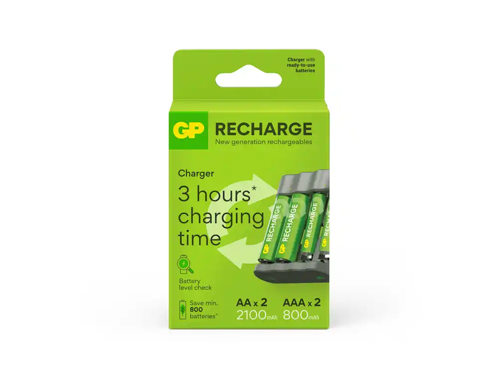 CARREGADOR DE PILHAS RECARREGAVEIS GP USB AA/AAA INCLUI 2 PILHAS AA/AAA
