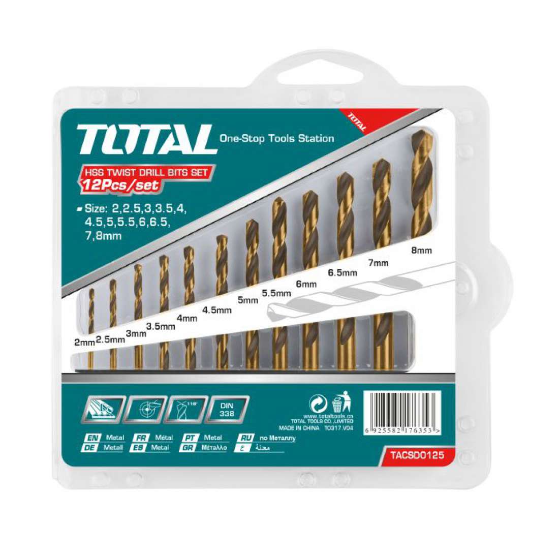 BROCA HSS TITÂNIO JOGO COM 12 PEÇAS HSS 2-8MM TOTAL