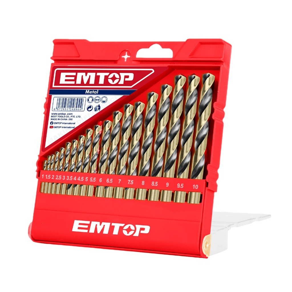 BROCA HSS TITÂNIO JOGO COM 19 PEÇAS HSS 1-10MM EMTOP