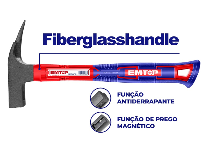 MARTELO COFRAGEM 600G CABO FIBRA GRIP MAGNÉTICO EMTOP