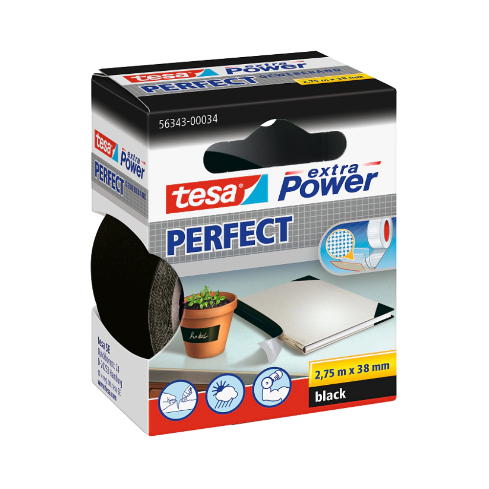 FITA ADESIVA TESA EXTRA POWER PERFECT BLISTER 2.75MX38MM PRETA 56344-00013-03