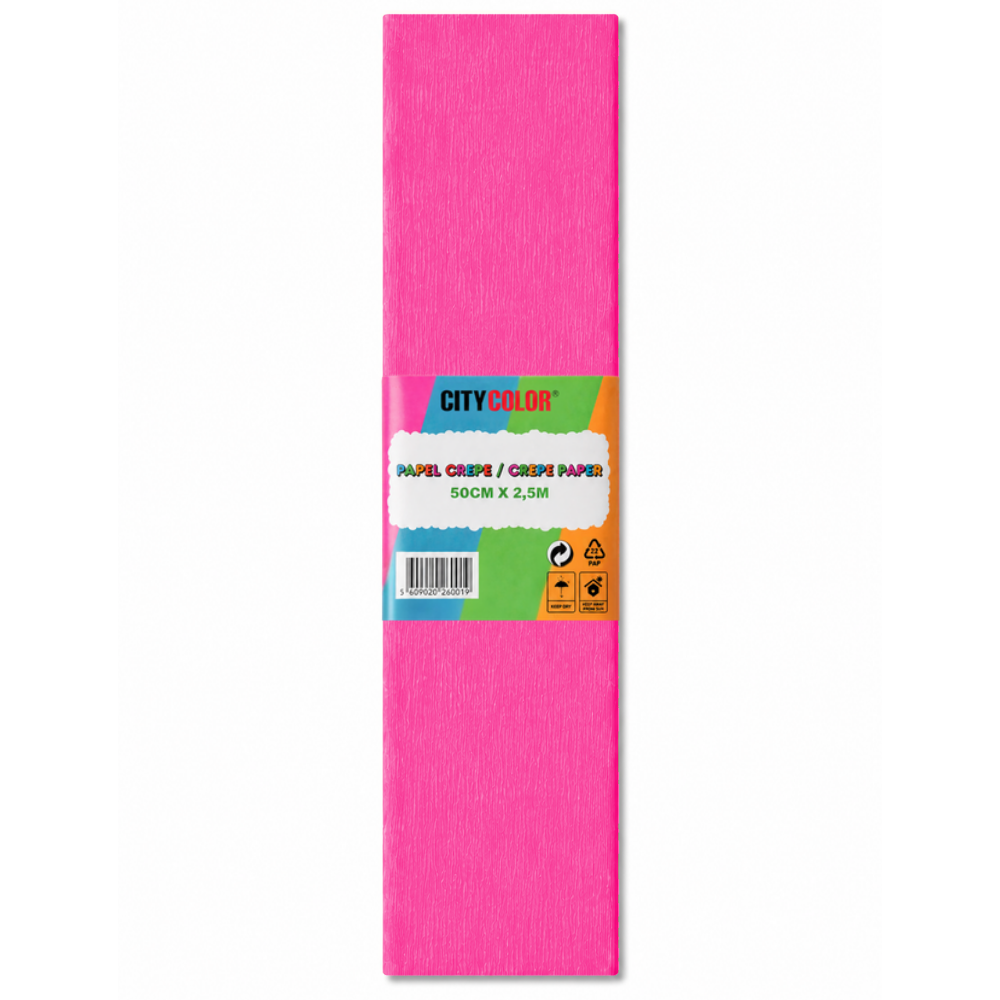 PAPEL CREPE 50X250CM CITYCOLOR PACK COM 10 FOLHAS FÚCSIA CITY26006