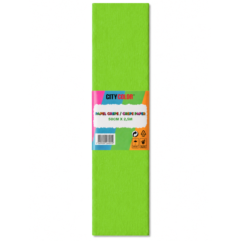 PAPEL CREPE 50X250CM CITYCOLOR PACK COM 10 FOLHAS VERDE CLARO CITY26012