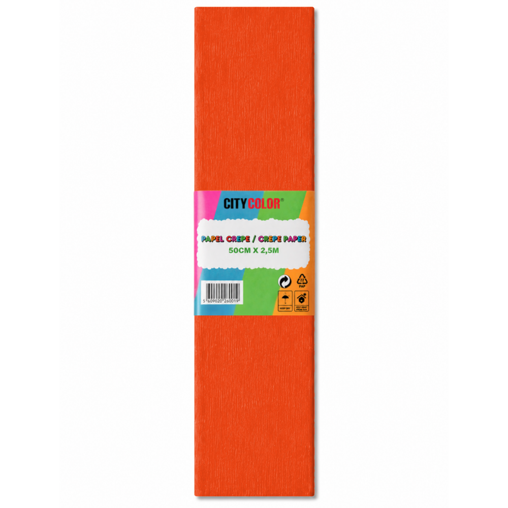 PAPEL CREPE 50X250CM CITYCOLOR PACK COM 10 FOLHAS LARANJA CITY26015