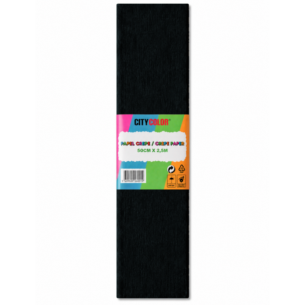 PAPEL CREPE 50X250CM CITYCOLOR PACK COM 10 FOLHAS PRETO CITY26019
