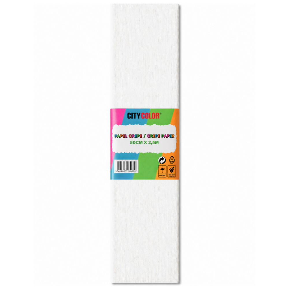 PAPEL CREPE 50X250CM CITYCOLOR PACK COM 10 FOLHAS BRANCO CITY26020