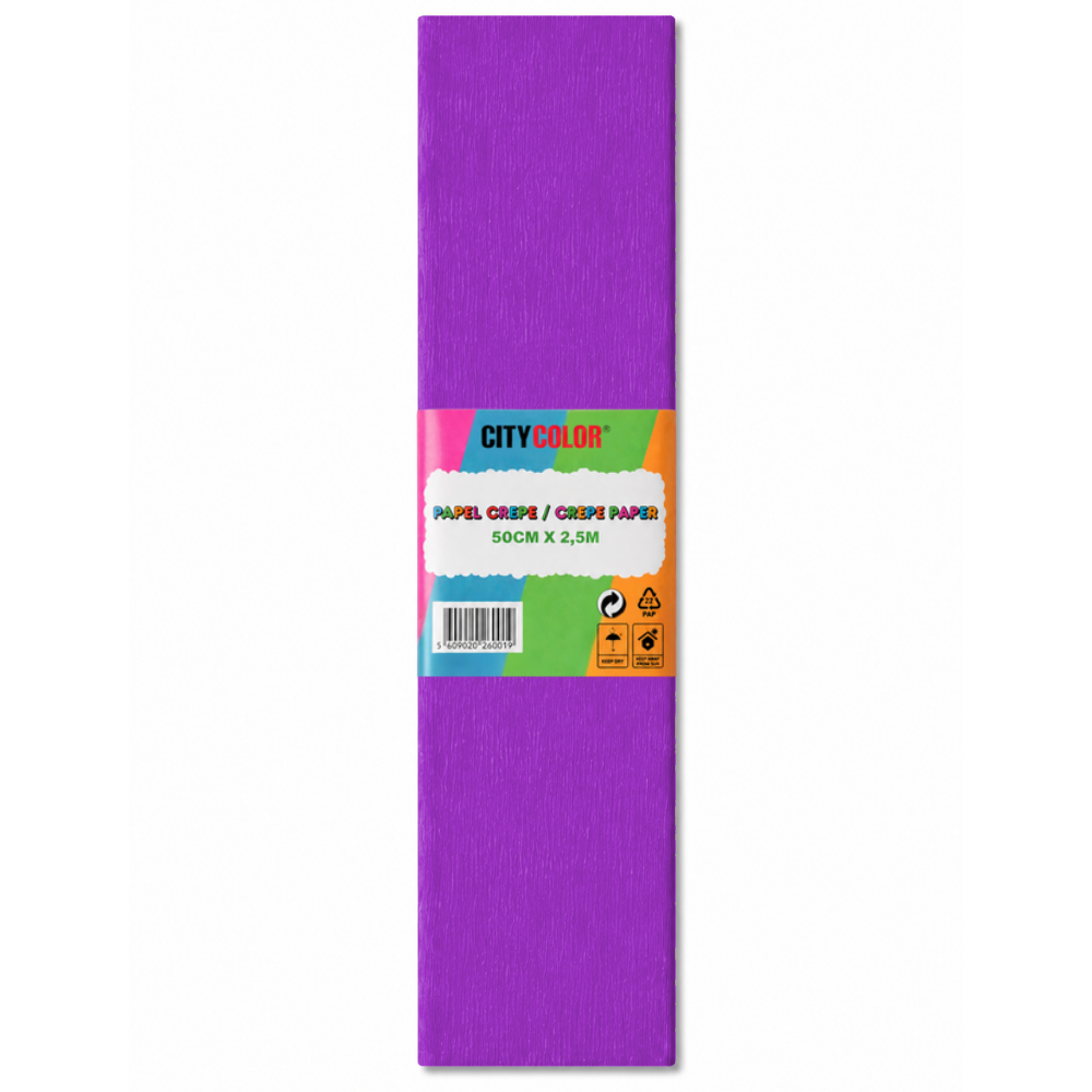 PAPEL CREPE 50X250CM CITYCOLOR PACK COM 10 FOLHAS LILÁS CITY26021