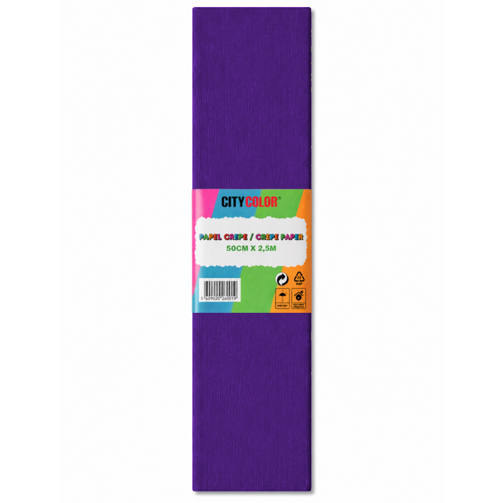 PAPEL CREPE 50X250CM CITYCOLOR PACK COM 10 FOLHAS VIOLETA CITY26025