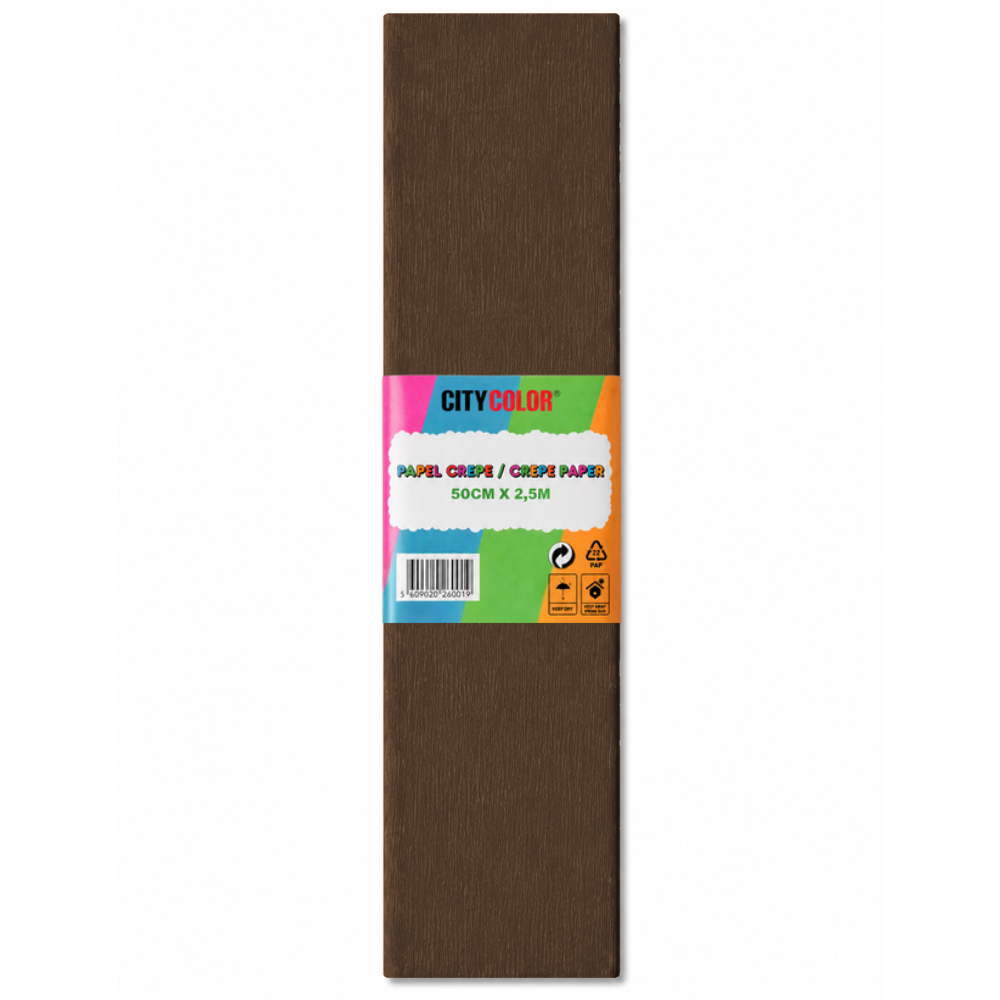 PAPEL CREPE 50X250CM CITYCOLOR PACK COM 10 FOLHAS CASTANHO CITY26028
