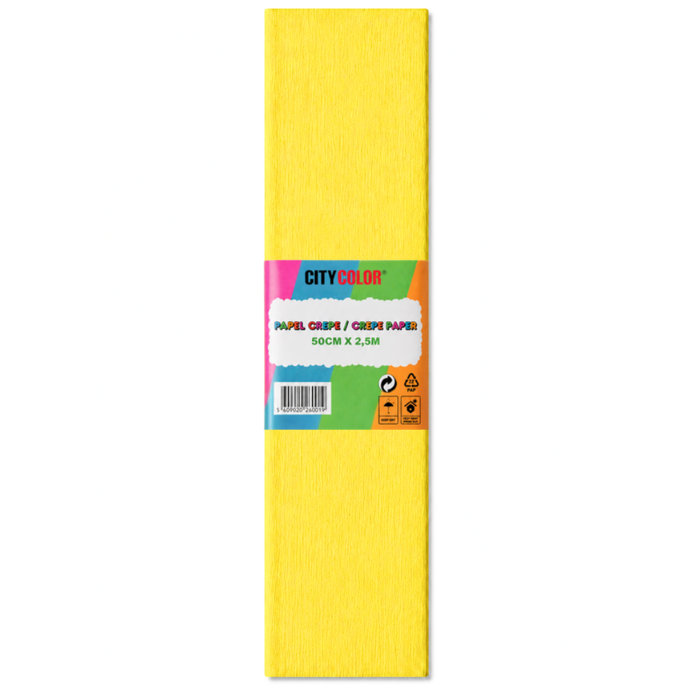 PAPEL CREPE 50X250CM CITYCOLOR PACK COM 10 FOLHAS AMARELO LIMÃO CITY26030