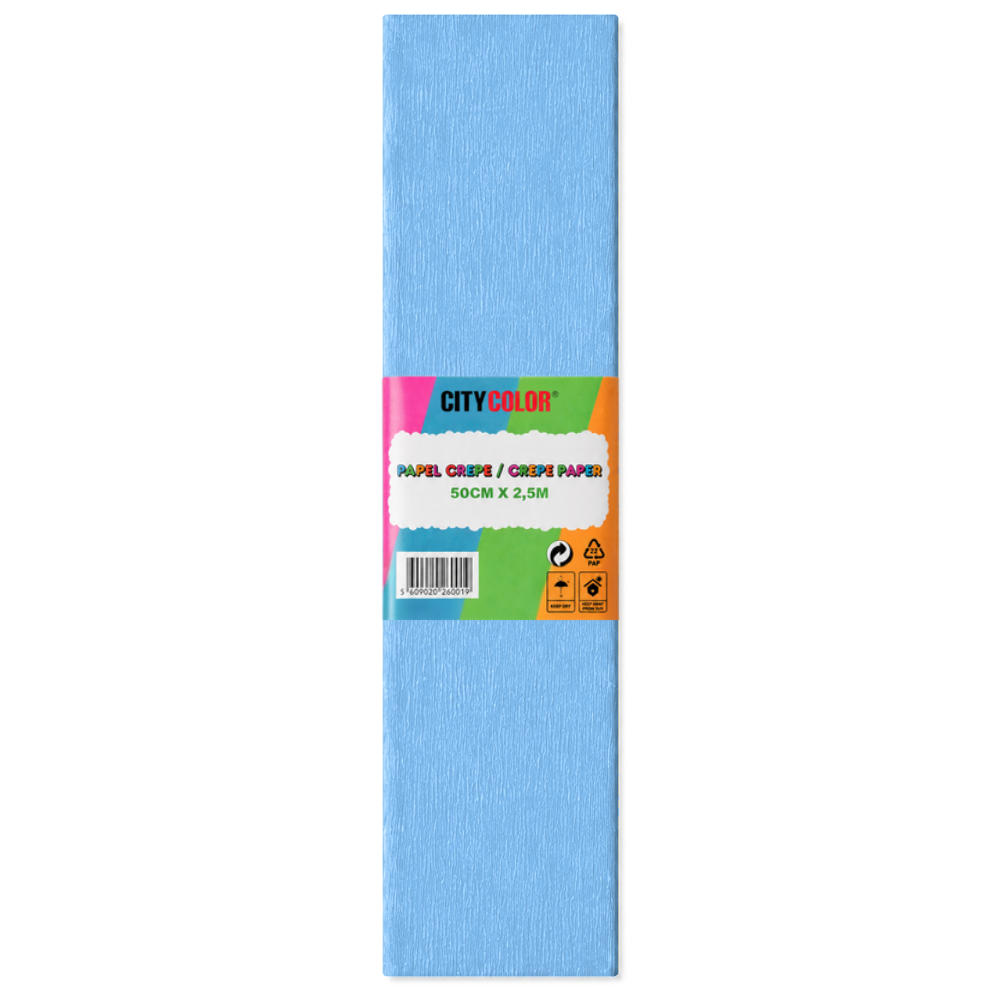 PAPEL CREPE 50X250CM CITYCOLOR PACK COM 10 FOLHAS AZUL CLARO CITY26032