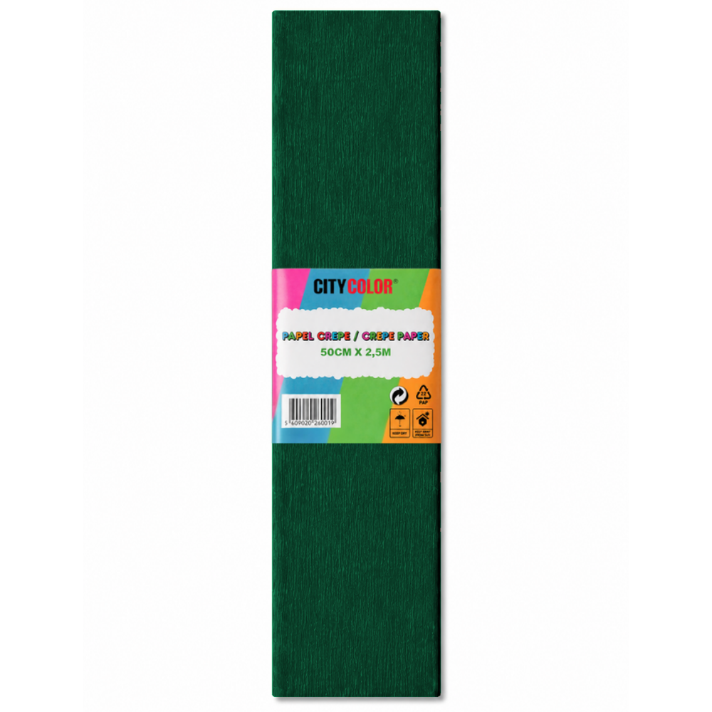 PAPEL CREPE 50X250CM CITYCOLOR PACK COM 10 FOLHAS VERDE ESCURO CITY26040