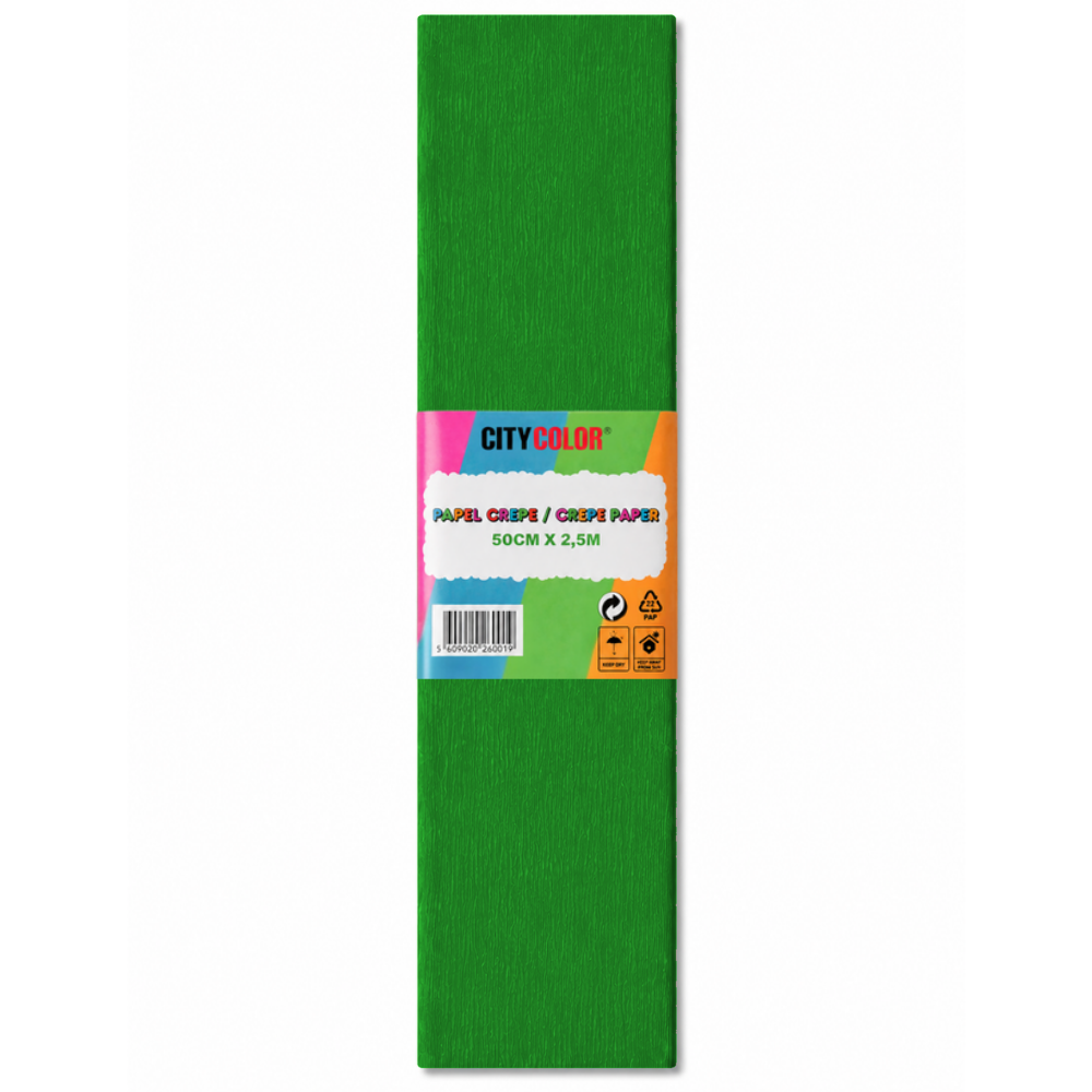 PAPEL CREPE 50X250CM CITYCOLOR PACK COM 10 FOLHAS VERDE ERVA CITY26041