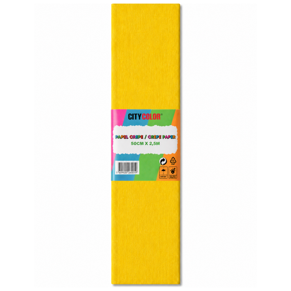 PAPEL CREPE 50X250CM CITYCOLOR PACK COM 10 FOLHAS AMARELO OURO CITY26046