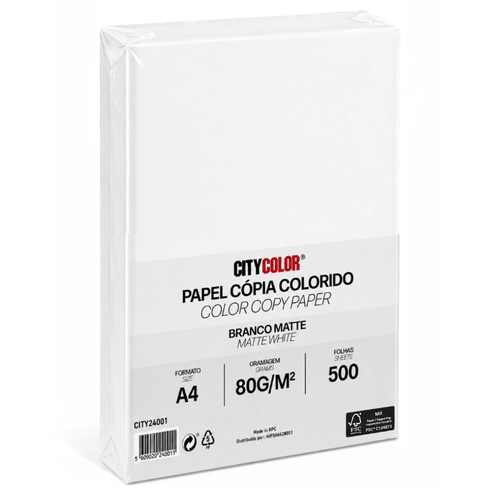 PAPEL A4 80GR RESMA CITYCOLOR BRANCO MATTE CITY24001