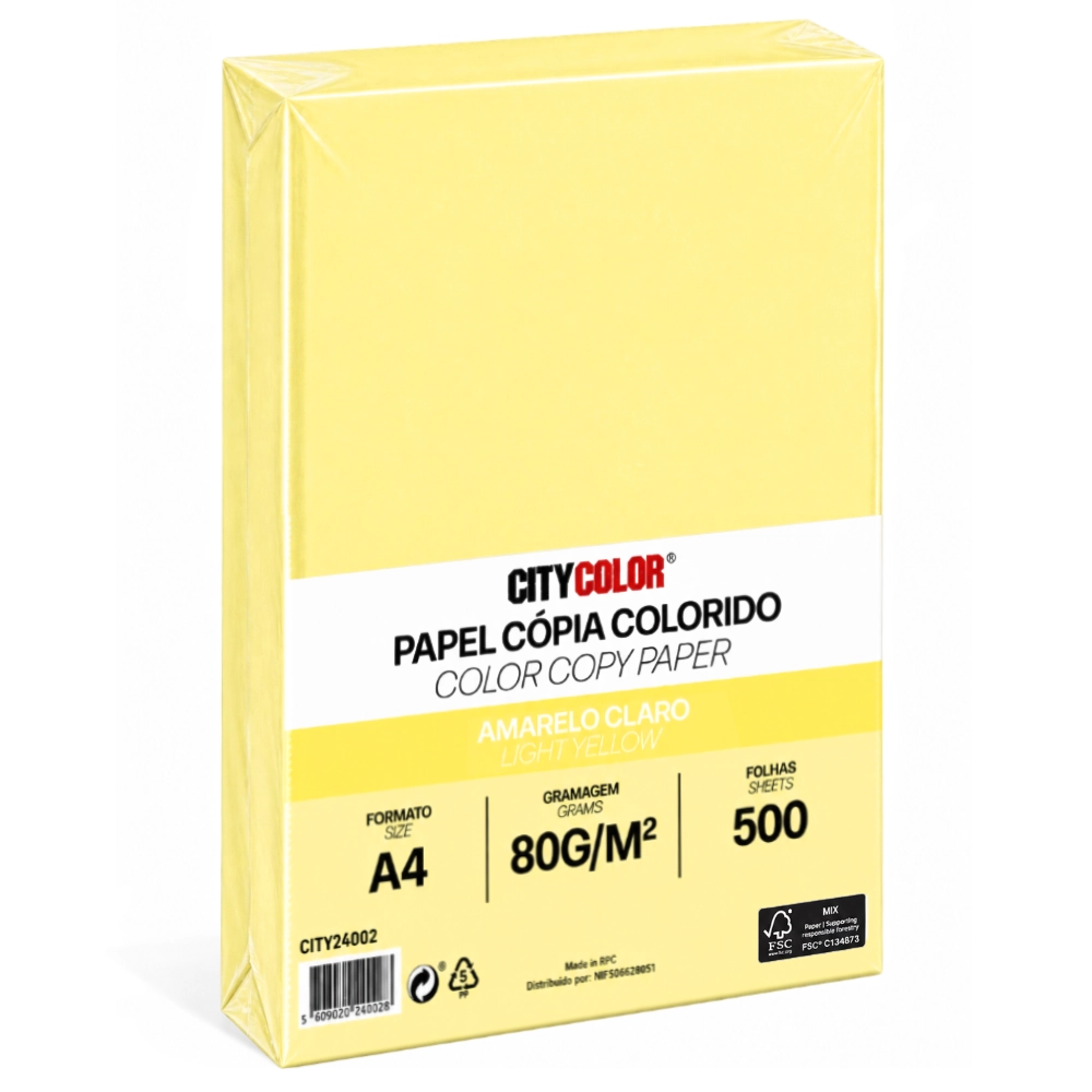 PAPEL A4 80GR RESMA CITYCOLOR AMARELO CLARO CITY24002